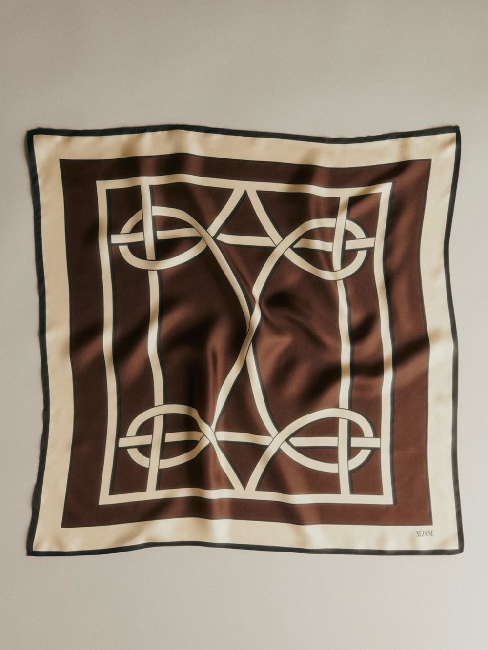 Sezane Cleo Silk Scarf (in chocolate monogram print)